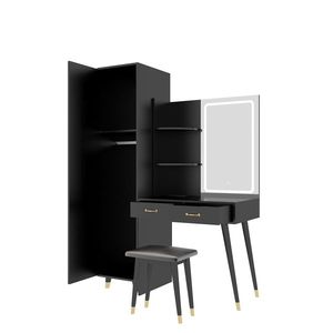 Set Toeletta Sottile con Specchio LED e Prese di Corrente, Armadio Alto da Camera da Letto con 2 Cassetti, per Uso Specifico - Product Image 5