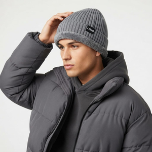 Solid Gray Knitted Beanie With Fleece Lining For Men Women Casual Wear <b>Warm</b> <b>Hat</b> For Winter - Product Image 3