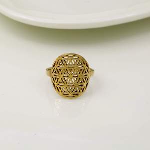 Geometric Pattern <b>24K</b> <b>Gold</b> Plated Brass Cocktail <b>Ring</b> Unisex Bohemia Style Daily Wear Jewelry - Product Image 3