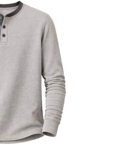 Mens Waffle Henley Long Sleeve <b>Thermal</b> T Shirt Light Grey Casual Button Neck Winter Wear <b>Top</b> Cotton Slim Fit Breathable Fabric - Product Image 3