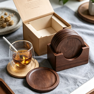 Sous-verres en bois personnalisés ronds et carrés avec gravure pour tasses à café, tasses à thé, verres – Décoration de table, coffret cadeau, vente en gros - Product Image 5