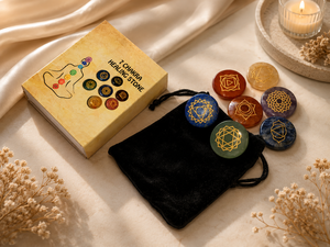 High Quality 7 <b>Chakra</b> Healing Stone Box <b>Set</b> Factory Engraved Carved Stones with Love Style Gift - Product Image 1