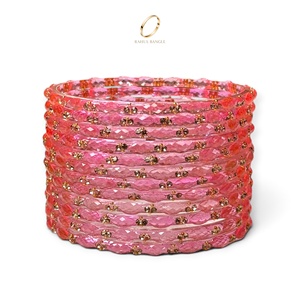 Ensemble de bracelets en verre kashmiri de qualité supérieure, couleur rose blush, coupe diamant, forme goutte de pluie, pour femmes, bijoux indiens pour mariage et festivals - Product Image 2