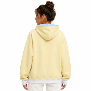 Low MOQ Color Block Varsity Loose Fit Custom Women's Hoodies Wholesale Pastel Yellow High GSM Cotton blend Embroidered Clothing - Product Image 2