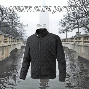 Autumn Winter <b>Slim</b> <b>Fit</b> <b>Jacket</b> Men Casual Korean Style Stand Collar Rhombus Design Plus Size Breathable Eco-Friendly Front Thin - Product Image 3