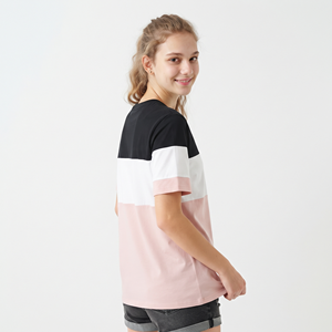 T-shirt pour femme à col rond trois tons, logo personnalisé, mélange de coton, manches courtes, coupe classique, décontracté, tendance - Product Image 2