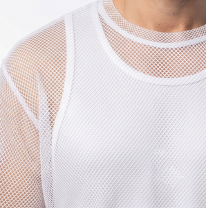 T-shirt en maille transparente à manches longues pour homme, 100 % polyester tricoté, décontracté, haut en maille transparente, tenue de plage estivale, tee-shirt transparent pour homme - Product Image 5