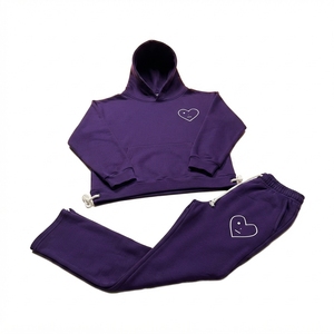 Ensemble sweat à capuche et pantalon de survêtement unisexe en coton épais imprimé, coupe ample, style streetwear hip-hop, écoresponsable, collection hiver 2025 - Product Image 2