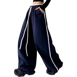 Men's Navy <b>Harem</b> Pants Elastic Waist Drawstring Side Pockets Casual Knitted Midweight Breathable Autumn Style - Product Image 2
