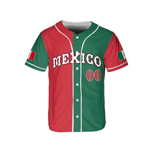 Maillot de baseball personnalisé du Mexique, chemise de sport latino à manches courtes avec boutons et drapeau mexicain pour nom et numéro d'équipe - Product Image 1