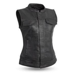 Gilets en cuir véritable respirants, personnalisés, noirs, pour femmes, style à franges et fermeture à boutons-pression - Product Image 4