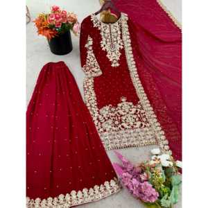 Conjunto de Traje de Fiesta para Mujer en Chifón Color Granate con Bordado de Lentejuelas, Talla M, Marca SSR, Diseño Elegante - Product Image 3