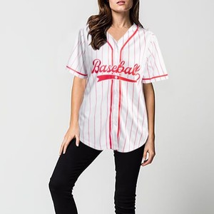 Unisex White <b>Red</b> <b>Striped</b> Baseball Jersey Short Sleeve Button Front Athletic Fit Summer Sport Breathable 100% Polyester OEM ODM - Product Image 3