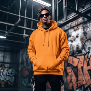 Sudadera con Capucha Unisex Extra Grande, Color Naranja Sólido, 100% Algodón, Forro Polar, con Bolsillo, Estilo Urbano, Servicio OEM - Product Image 6