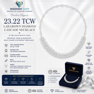 Collier en or blanc avec diamants de laboratoire de 23,22 carats |   Pendentif goutte multi-formes Princesse, Poire, Marquise - Product Image 1