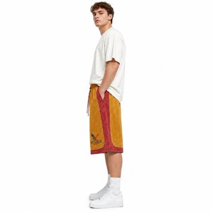 Men Washed Drawstring Sports Shorts Color Block Printed <b>Athletic</b> Training Shorts Casual Streetwear - Product Image 2
