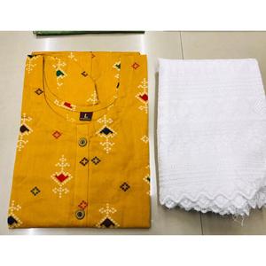 DESIGNER BAUMWOLLE <span class=keywords><strong>JAIPURI</strong></span> BANDHEJ DRUCK ARBEIT <span class=keywords><strong>KURTI</strong></span> MIT PALAZZO GELB - Product Image 2