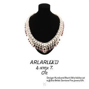 Designer Kundan and <b>Beads</b> Semi-Bridal Necklace <b>Set</b> with Earrings-Gemstone Fine Jewelry Gift - Product Image 2