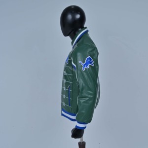 Veste en cuir pour homme, imprimé terrain de football vert, avec logo Blue Lions tendance, col rabattable et fermeture éclair - Product Image 6