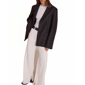 Blazer surdimensionné à simple boutonnage pour femme, style bureau, en sergé noir grec, collection automne 2026, vente en gros - Product Image 3
