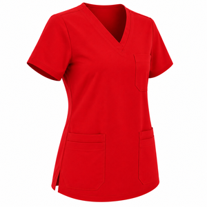 Haut de blouse médicale pour femme, extensible, col en V, manches courtes, avec poche poitrine, uniforme de travail, vente en gros - Product Image 3