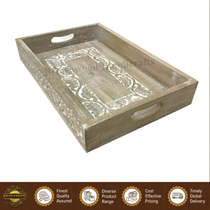 Juego de 3 bandejas rectangulares para servir alimentos, hechas a mano en India, de madera de mango, diseño elegante, alta calidad, para uso doméstico y hotelero. - Product Image 4