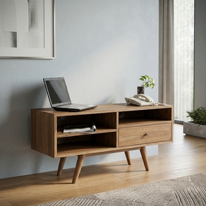 Solid Wood Living Room Cabinets Mid Century Modern Storage Sideboard Buffet Credenza Having Drawer <b>Open</b> Shelves Media Console - Product Image 3