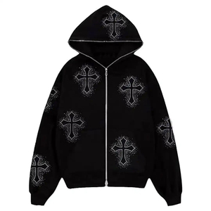 Meilleur sweat à capuche surdimensionné en coton brodé à trois couches, couleur personnalisée, double fermeture éclair, pour hommes et femmes, été et hiver - Product Image 1