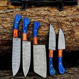 Ensemble de 5 couteaux de chef en acier Damas faits à la main avec étui, outils de cuisine de qualité supérieure, couteaux à légumes artisanaux - Product Image 3