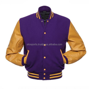 แจ็กเก็ตแฟชั่นขนแกะสีน้ำเงินแขนเสื้อหนังสีขาวงานทำมือแบบคลาสสิก - Product Image 3