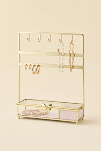 Wholesale Gold Metal Jewelry Organizer with Glass <b>Box</b> Storage Drawer for <b>Earrings</b> and Bracelets - Product Image 4