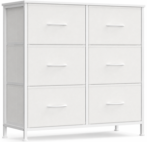 Commode blanche moderne à 6 tiroirs pour chambre à coucher - Product Image 1