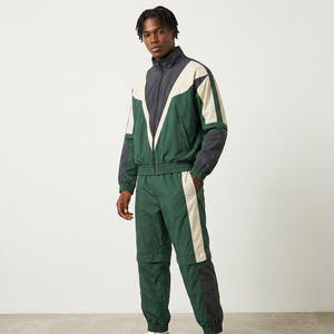 Ensemble de survêtement pour homme avec blocs de couleur, veste à col roulé zippée et pantalon, sportif, respirant, en polyester, pour l'automne, coupe-vent - Product Image 5