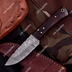 มีดทำมือเหล็กดามัสกัส ด้ามจับแบบเต็มด้าม ปลายใบมีดแบบดรอปพอยต์ สำหรับกิจกรรมกลางแจ้ง บุชคราฟท์ แคมป์ปิ้ง เอาตัวรอด EDC ด้ามไม้โรสวูด รับผลิตแบบ DIY ODM/OEM - Product Image 5