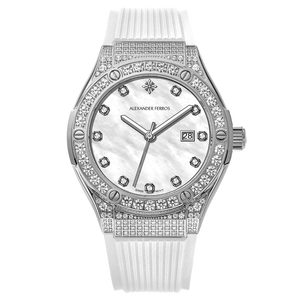 Reloj de pulsera para mujer, resistente al agua hasta 50m, cuarzo, 33mm, redondo, acero inoxidable, Alexander Ferros 2251FS-19, cristal de zafiro, hebilla de goma - Product Image 1