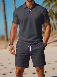 2k26 Outfit <b>Black</b> White Solid Crew <b>Neck</b> <b>Polo</b> Shirt Breathable Drawstring Shorts for Summer Casual Sports Wear Eco-Friendly Hip - Product Image 2