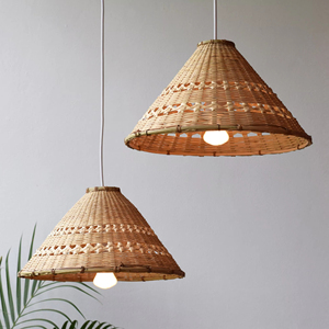 Natural Bamboo Pendant <b>Light</b> Asian Decor Woven Cone Triangle Lampshade <b>Boho</b> Rustic <b>Ceiling</b> Lamp Supplier - Product Image 1