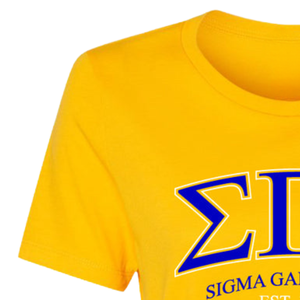 เสื้อยืด Sigma Gamma Rho Last Chance College Letter สีเหลือง เสื้อยืดลำลองสำหรับผู้หญิง ลายกราฟิกตัวอักษรภาษากรีก แขนสั้น - Product Image 5