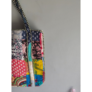 Colorful <b>Patchwork</b> Cotton Tote <b>Bag</b> Bohemian Style Open Top Shopping <b>Bag</b> Panelled Design All Seasons Use - Product Image 5