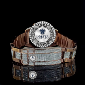Reloj de Pulsera de Lujo de Cuarzo Analógico de Acero Inoxidable con Esfera Oscura y Correa con Incrustaciones de Piedras, Cierre Plegable para LOISTA JEWELS - Product Image 2