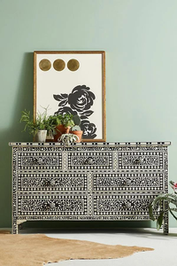 Table console Art Déco en os incrusté avec 5 tiroirs et armoires de rangement pour le salon - Product Image 2