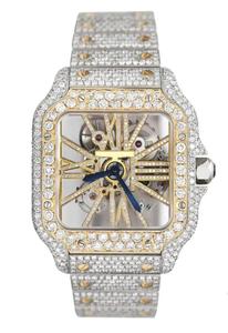 Reloj de Lujo con Diamantes, Caja Cuadrada, Oro Amarillo, Movimiento Mecánico, Números Romanos, Pantalla Analógica, Cierre Desplegable, Unisex - Product Image 3