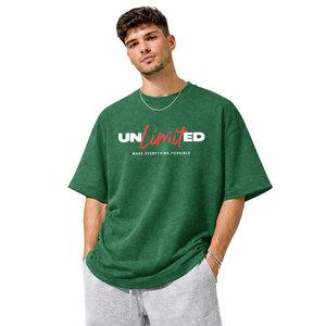 T-shirt Homme Haut de Gamme en Coton Lourd 100% Vert Uni, Coupe Oversize Épaules Tombantes, Manches Courtes, Style Streetwear Anti-Plis - Product Image 2