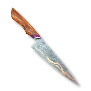 Cuchillo de Chef de Acero Damasco y Cobre Forjado a Mano con Mango de Madera de Palisandro y Funda de Cuero - Cuchillos de Cocina CuMai Personalizados al por Mayor OEM - Product Image 3