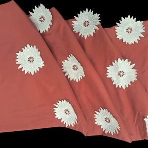 Tela de Algodón Rosa Coral Premium con Apliques 3D en Oferta |   Tela Suave y Transpirable con Bordado Floral de Diseño para Vestidos y Kurtis - Product Image 1