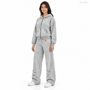 Conjunto de Sudadera con Capucha y Pantalones Deportivos para Mujer, Estilo Acid Wash, Holgado, Desgastado, 2 Piezas, 100% Algodón - Product Image 2