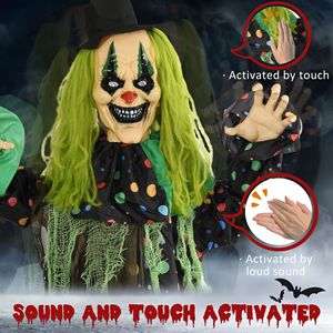 Decorazione da Esterno per Halloween a Grandezza Naturale da 1,85 m, Clown da Circo con Suoni e Movimento Attivati, Occhi Luminosi per Feste - Product Image 6