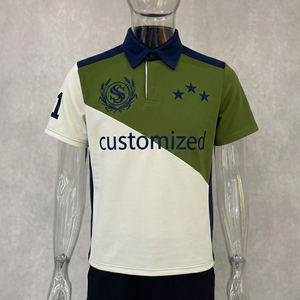 Polo Personalizado de Manga Corta para Hombre, Verde, Blanco y Azul Marino, Transpirable, Tejido, Diseño Casual, Logotipo Estampado en la Parte Delantera - Product Image 1