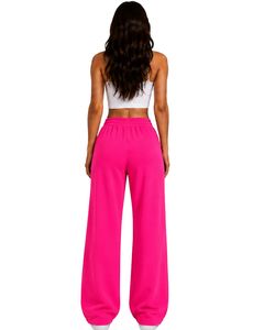 Women Neon Pink <b>Wide</b> <b>Leg</b> Sweatpants High Waist Loose Fit Casual Fleece Jogger <b>Lounge</b> <b>Pants</b> Streetwear Wear - Product Image 2