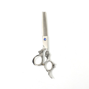 Tijeras de peluquería de punta fina para diestros, de acero inoxidable, mango largo, diseño plano/dentado, para uso en hospitales veterinarios y barberías - Product Image 3